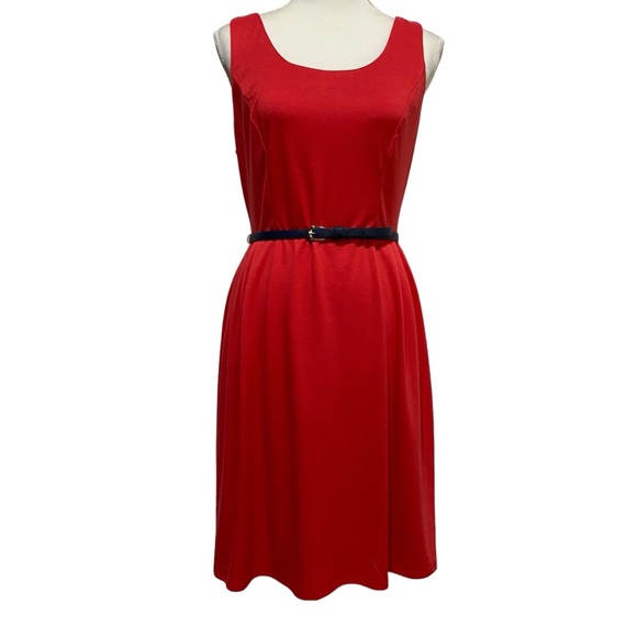 MERONA Dress Sleeveless Belted Size Medium Red Classic Summer A-Line Lightweight - Picture 1 of 14